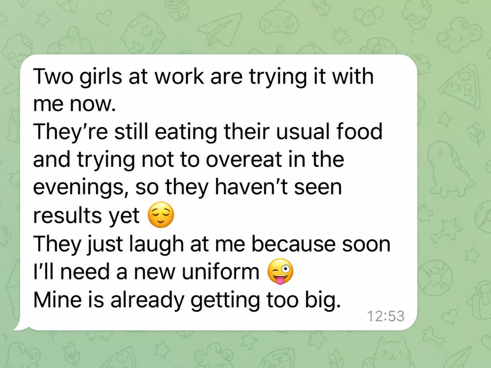 Message from Kamėja (translated) about colleagues and needing a smaller uniform